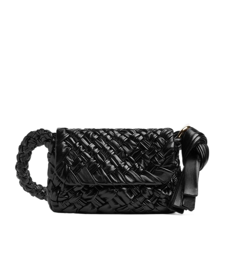 Bottega Veneta Black-m Brass Kalimero Tassel Leather Shoulder Bag In Black