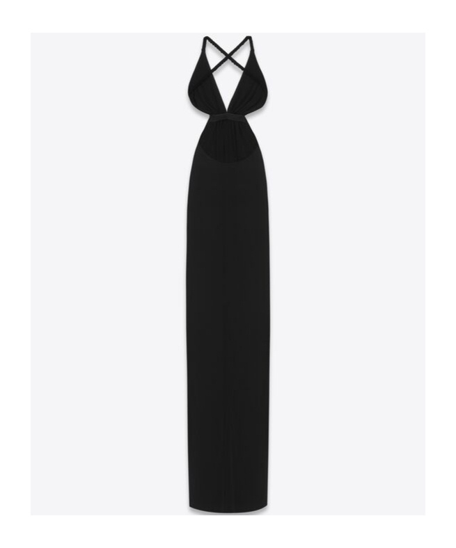 Saint Laurent Abito Lungo In Crepe Nero Donna In Black