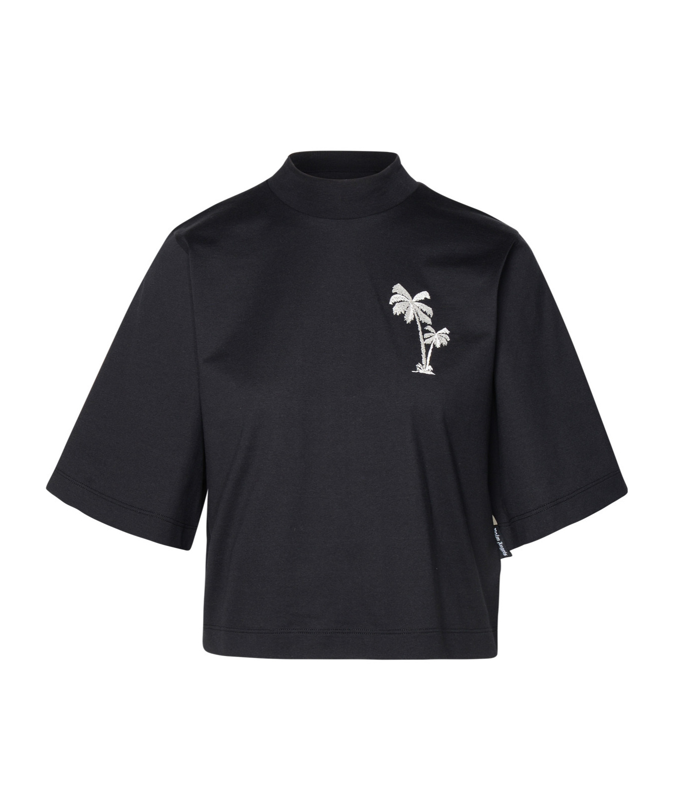 Palm Angels Cotton T-shirt With Embroidered Mock Neck In Black