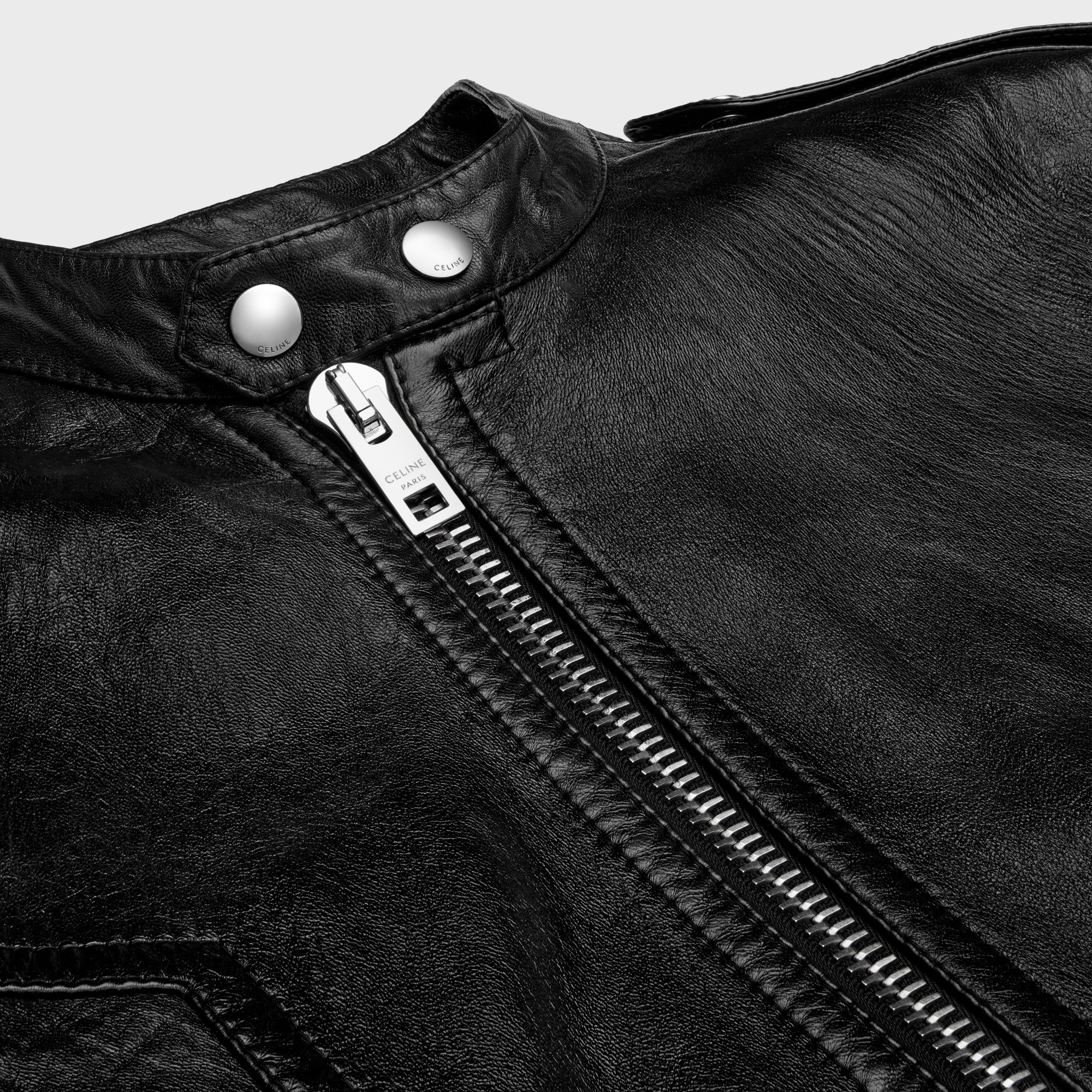 Celine Zippered Leather Jacket In Black