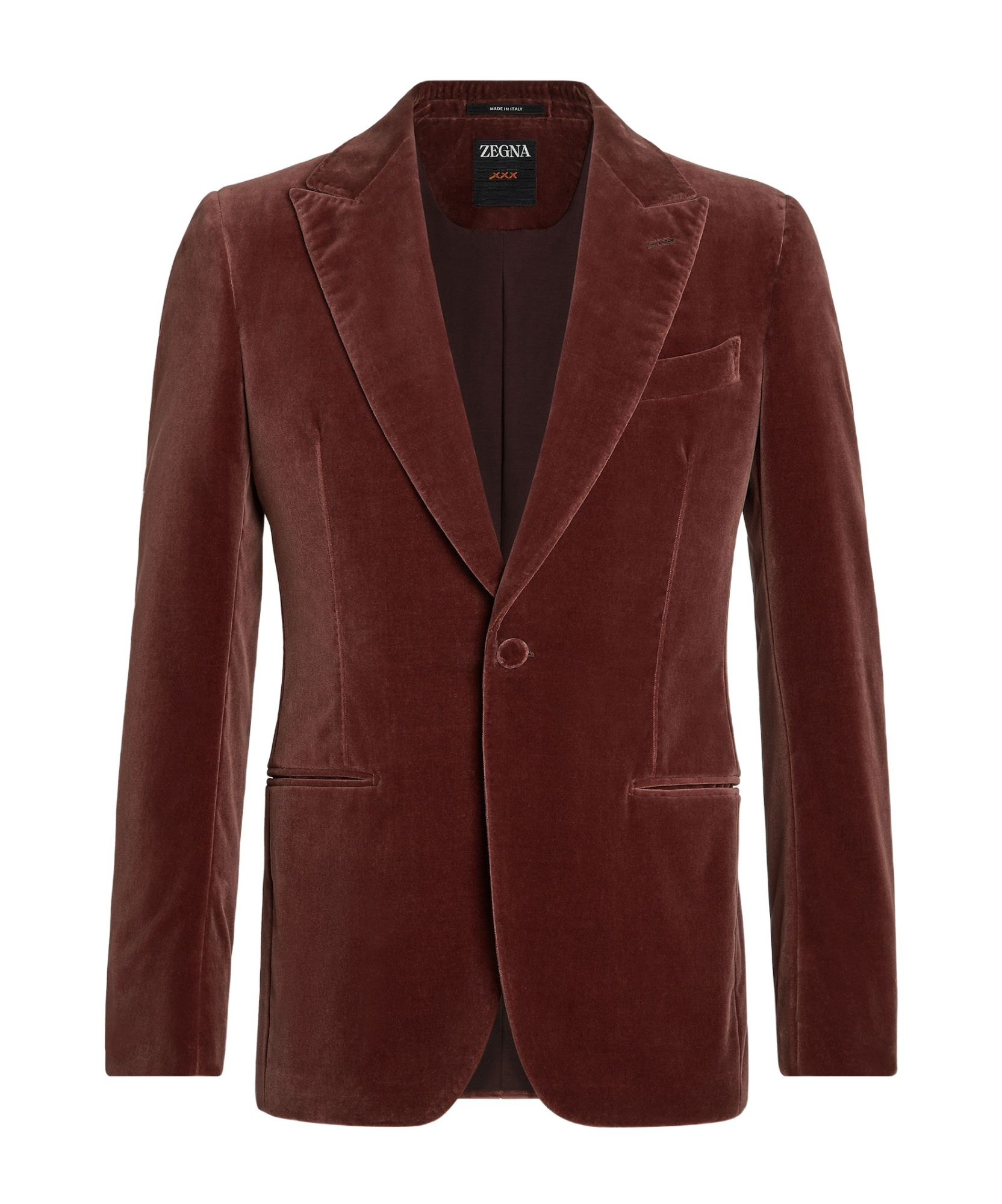 Zegna Velvet-effect Single-breasted Blazer In Burgundy
