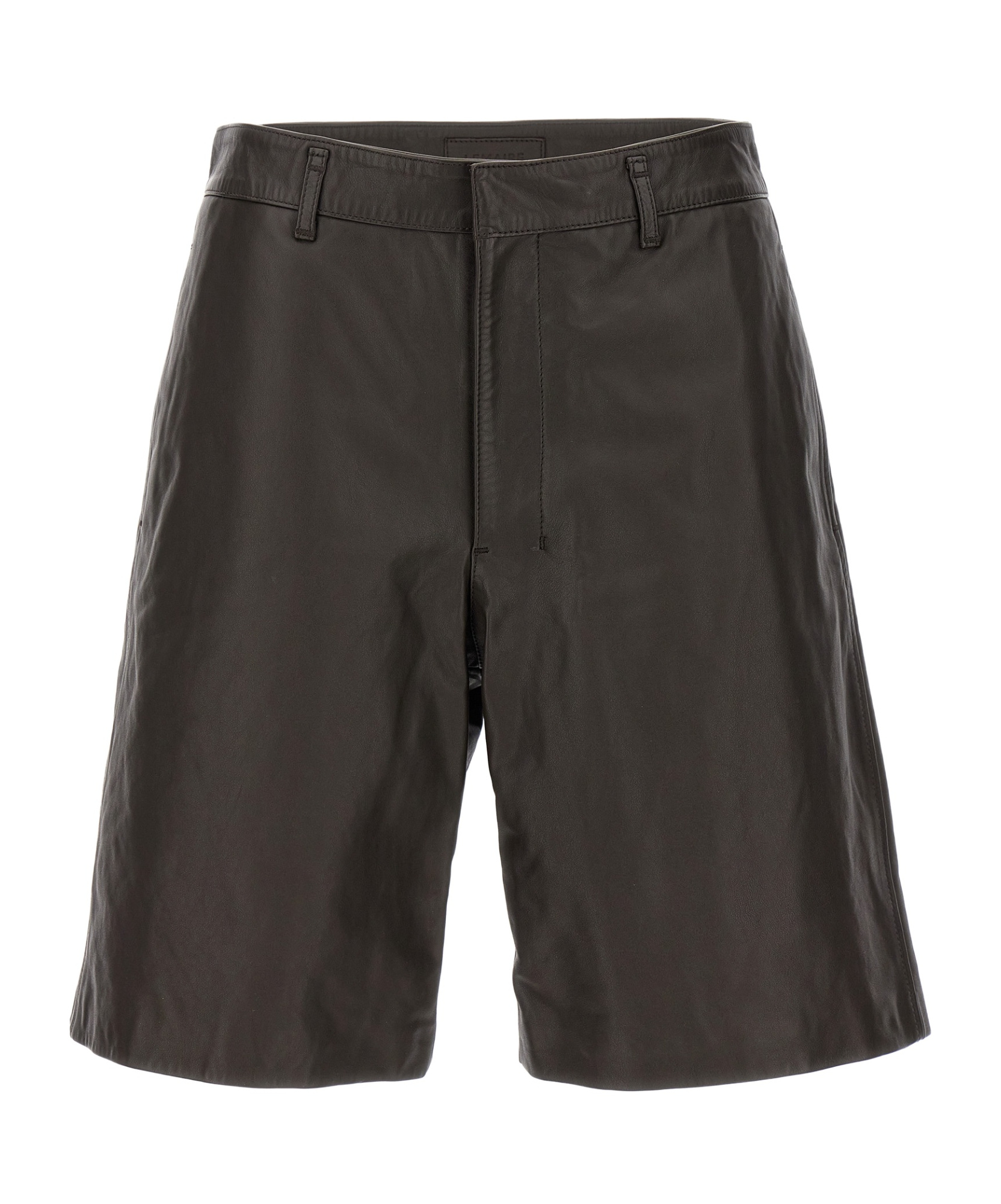 Lemaire Brown Leather Bermuda Shorts In Green