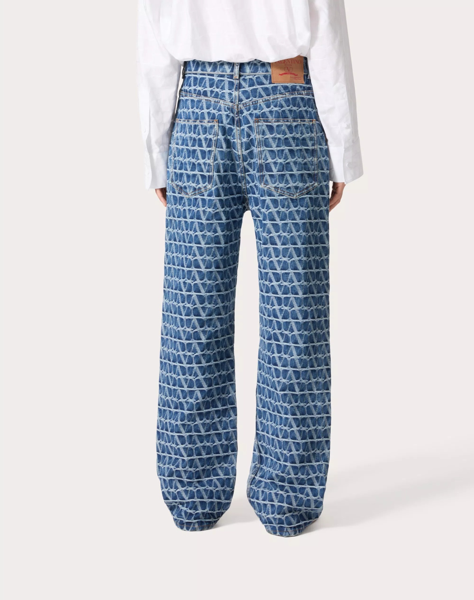 Shop Valentino Toile Iconographe Denim Trousers In Blue