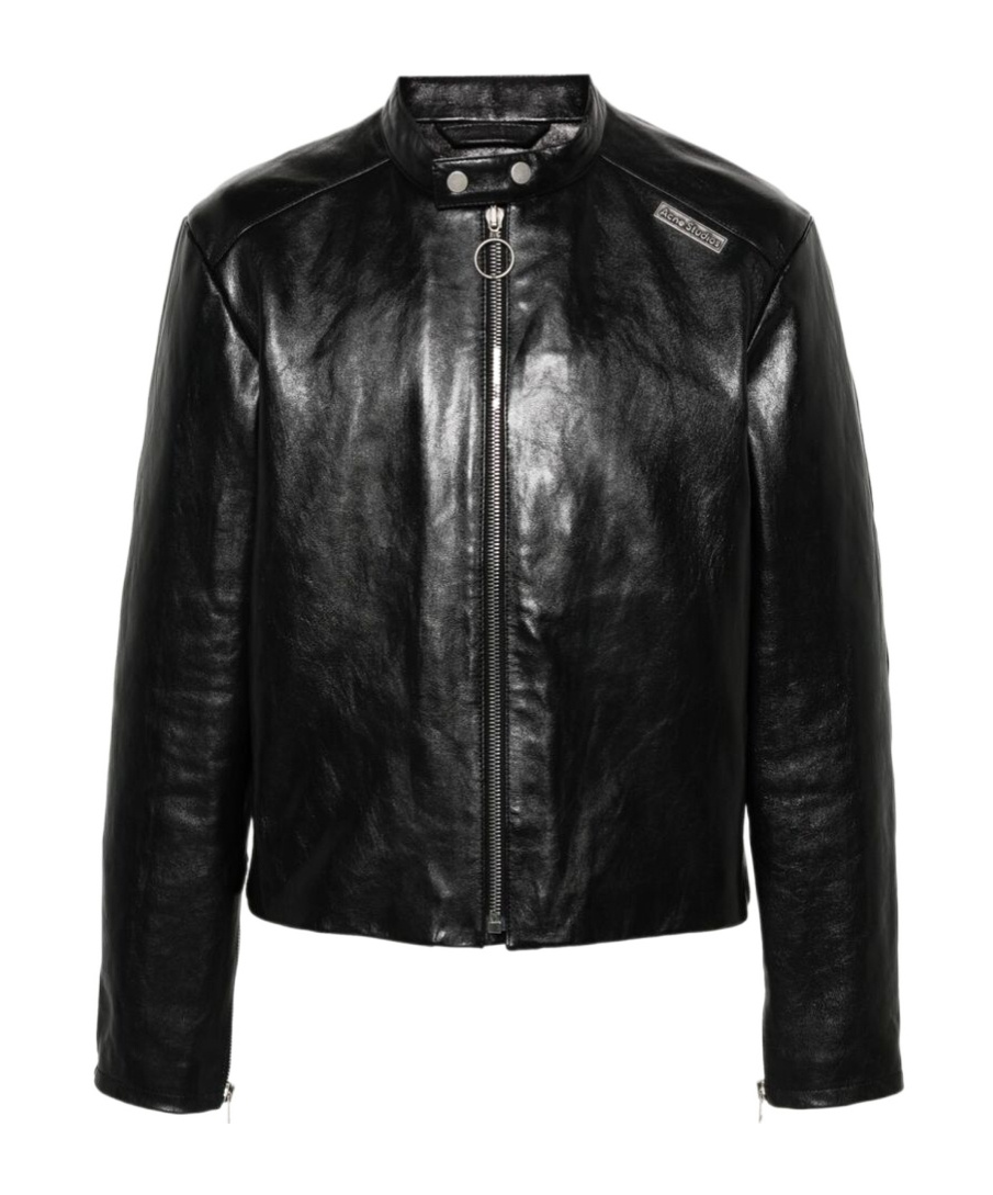Shop Acne Studios Long-sleeved Leather Jacket In Black