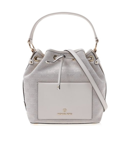 Michael Kors Maeve Monogram-print Bucket Bag In Gray