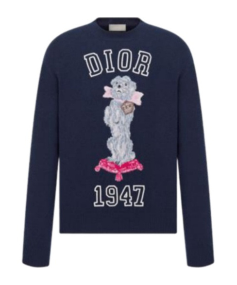 Dior Crew Neck 1947 Cashmere Sweater With Embroidery In Black