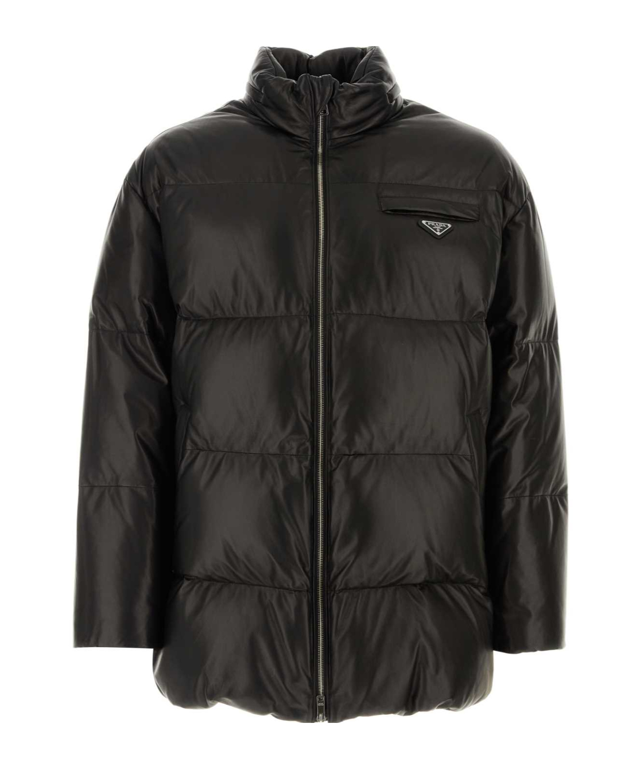 Prada Nappa Leather Puffer Jacket In Black