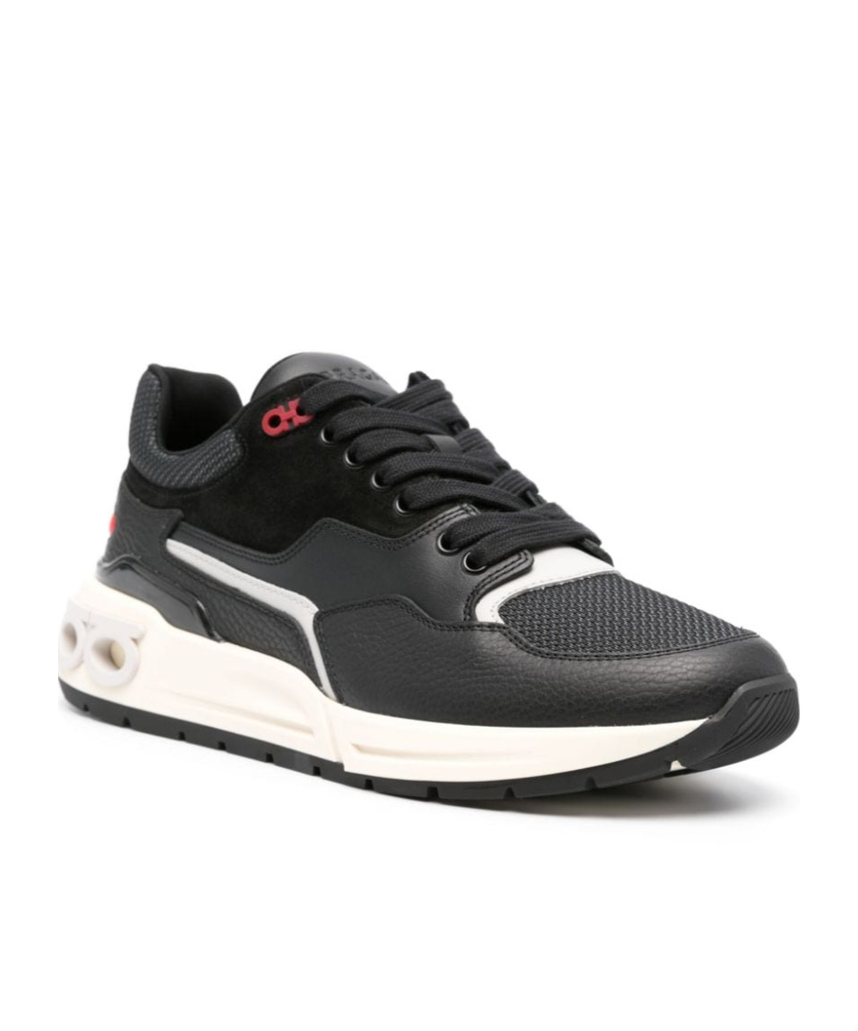 Ferragamo Man Low Cut Sneaker With Gancini Eyelet In Black