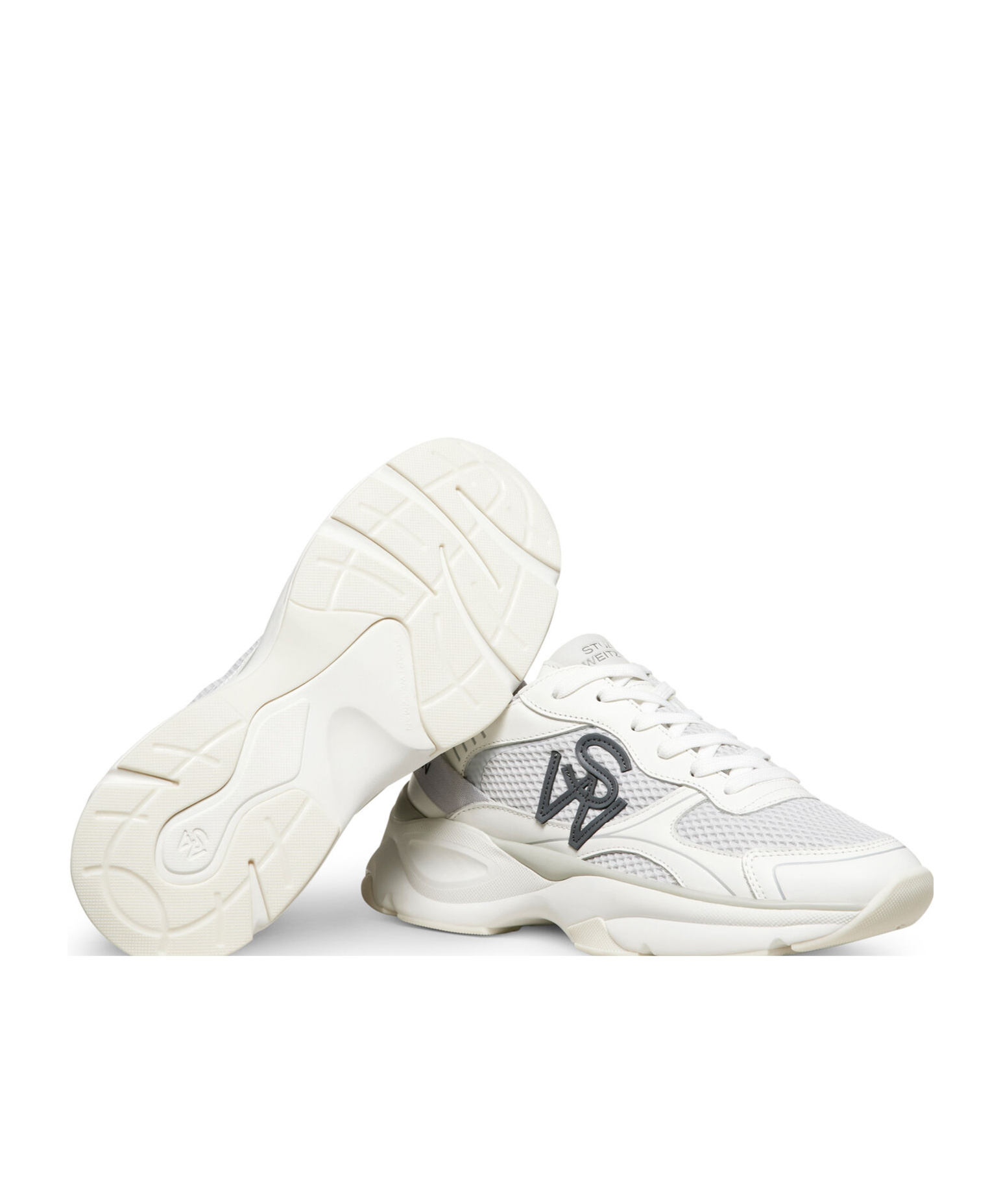 Stuart Weitzman Leather And Mesh Sneakers In White