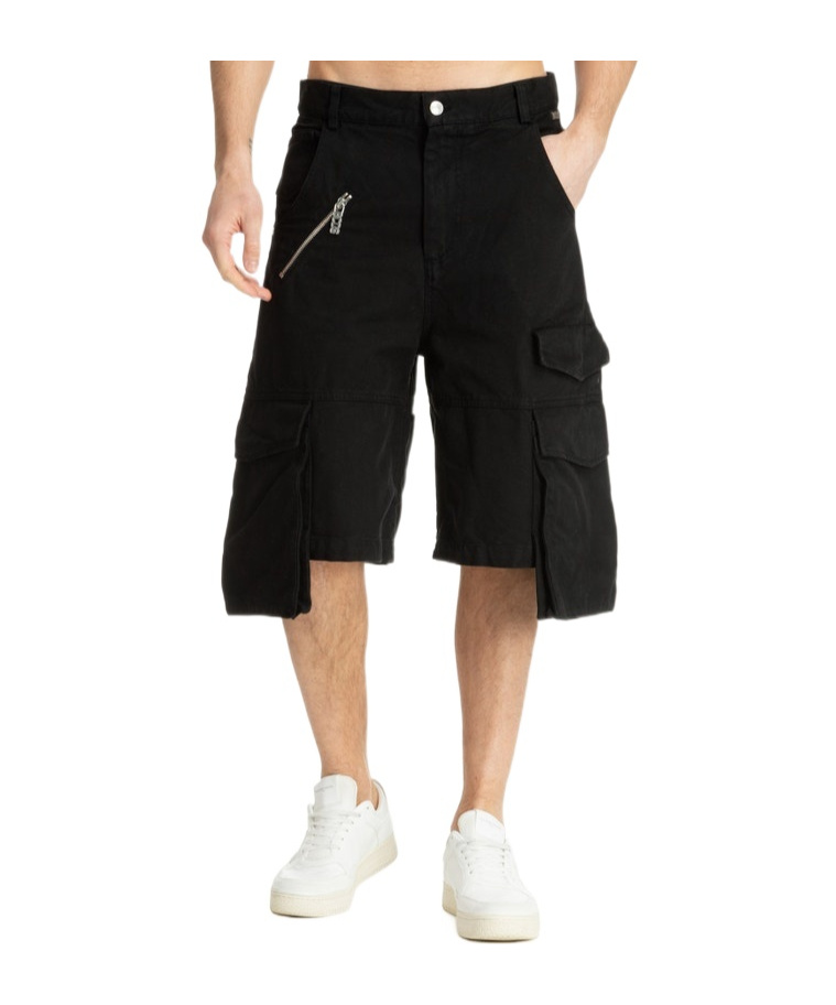 Gcds Cotton Bermuda Shorts With Belt Loops And Multiple Pockets In Black