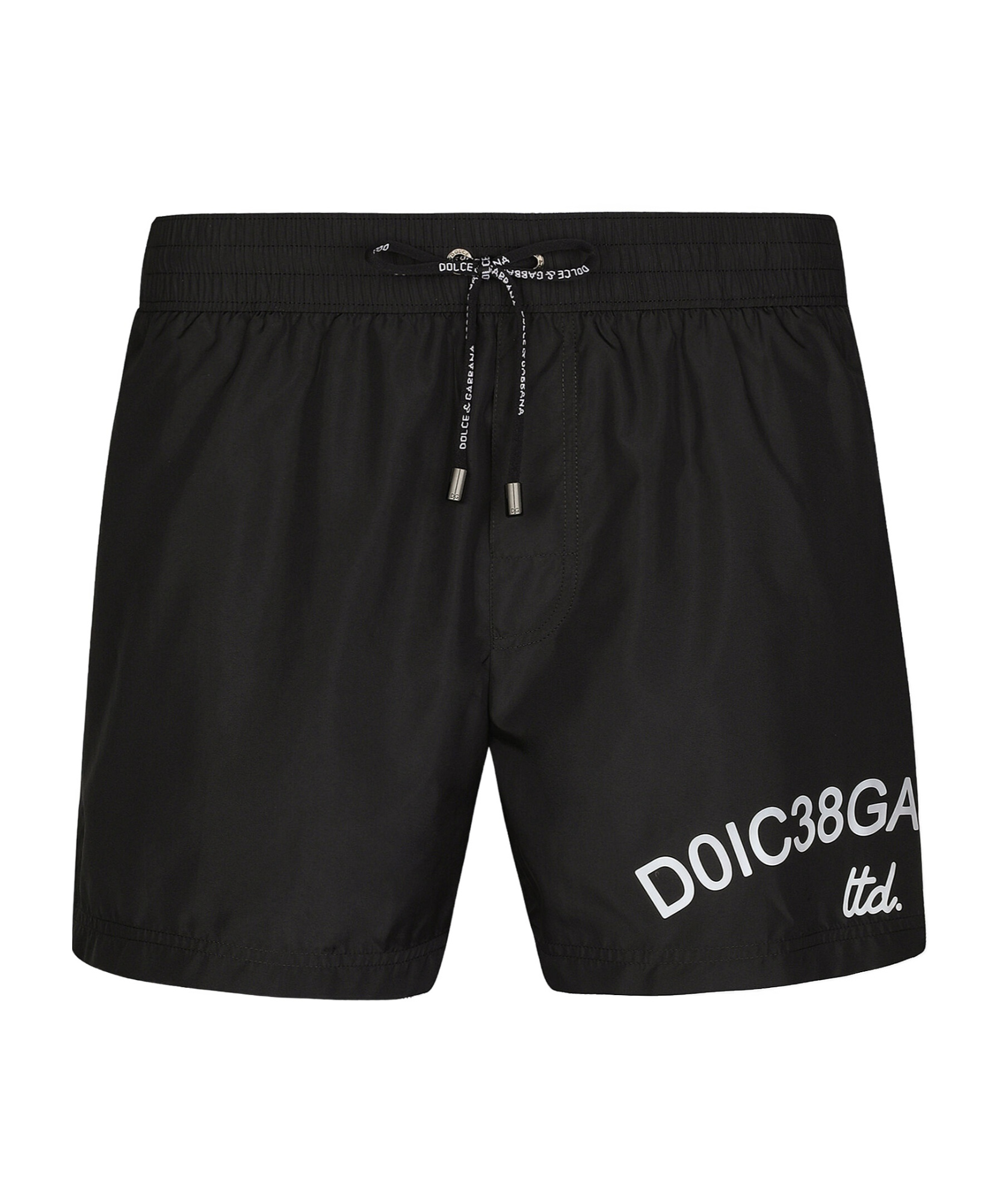 Dolce & Gabbana Black Swim Trunks With Contrasting Logo Print In Nylon Man In Black