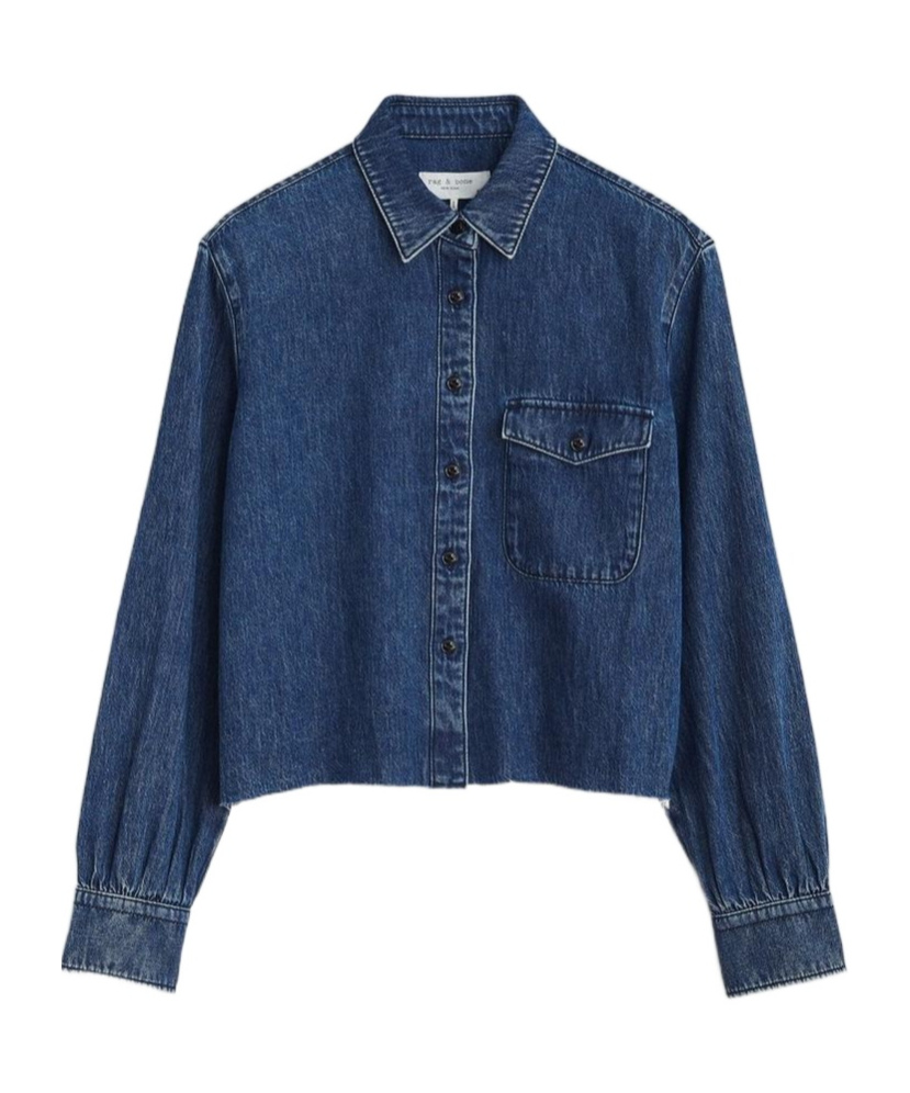 Shop Rag & Bone Maxine Cropped Denim Shirt In Blue