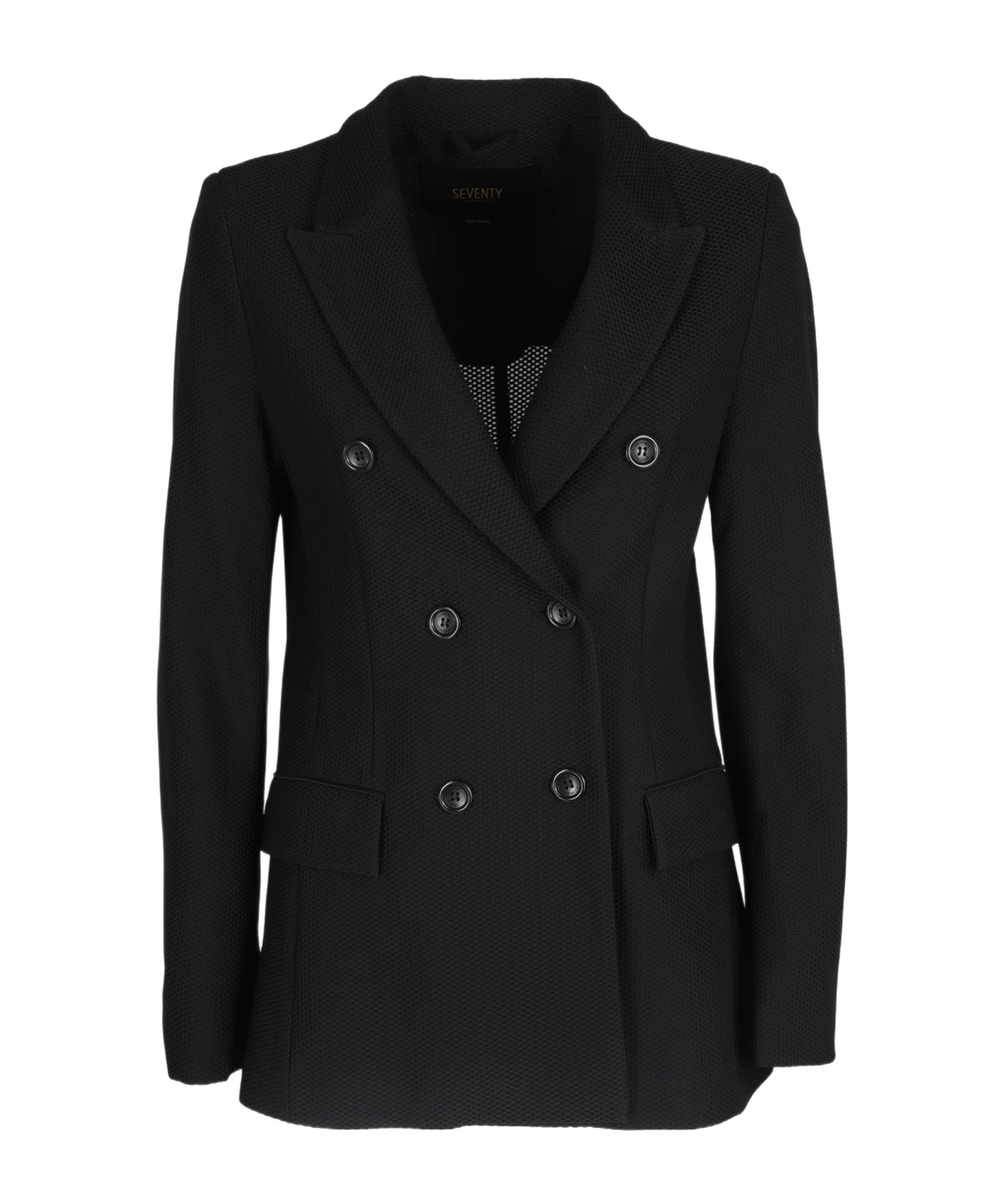 Seventy Black Double-breasted Flap Pockets Polyester-blend Jacket In Black