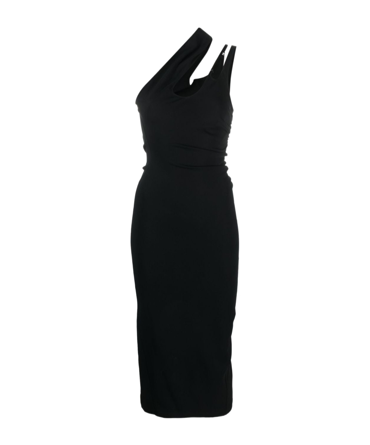 Mugler Crop Viscous Asymmetric Midi Dress In Black
