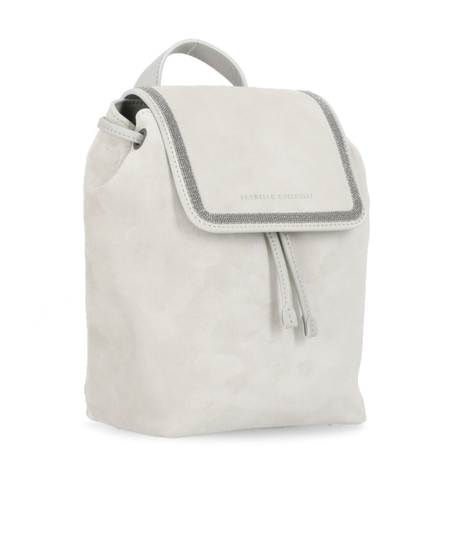 Brunello Cucinelli Logo Embossed Drawstring Backpack In White