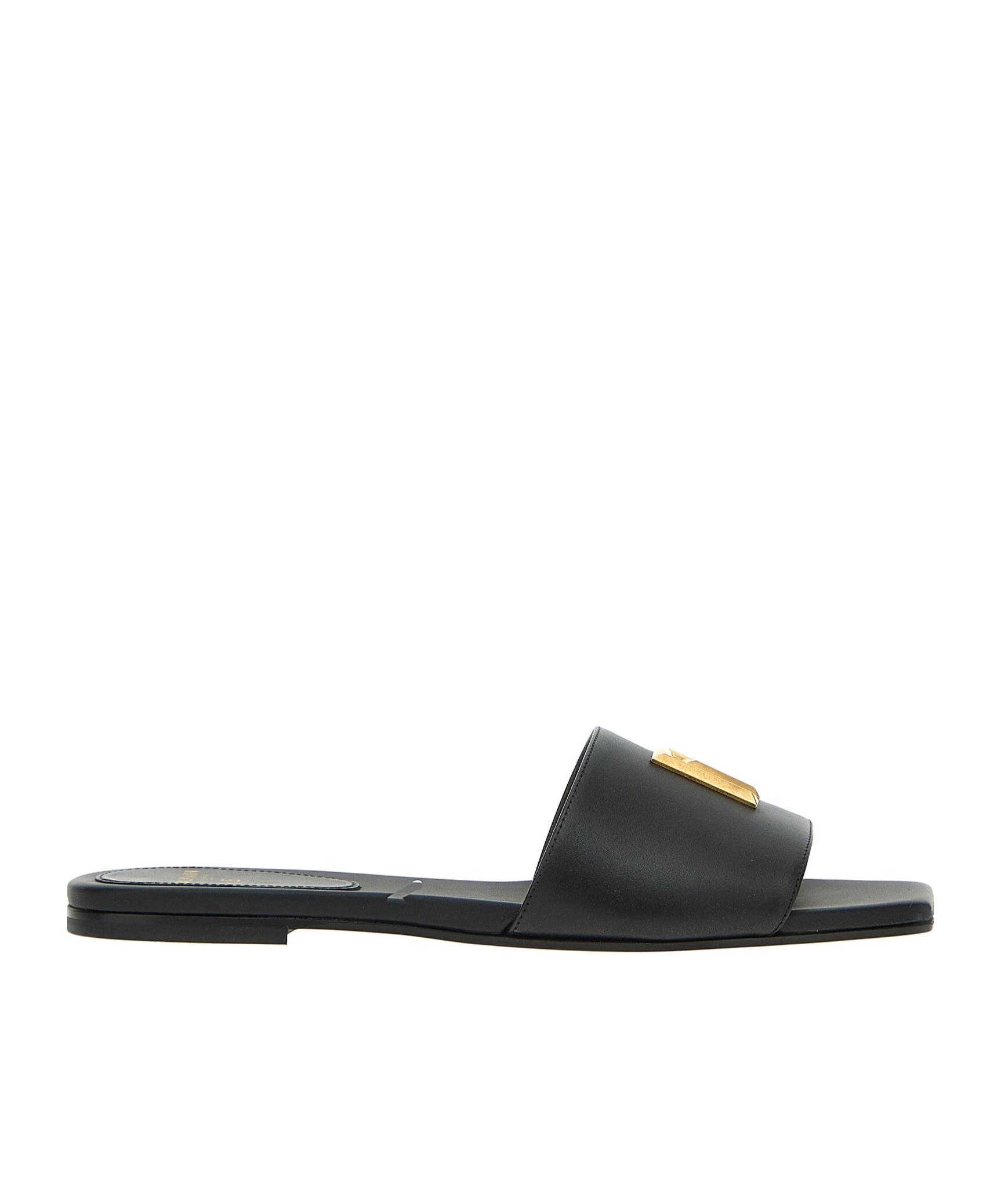 Balmain Dafne Logo-plaque Leather Slides In Black