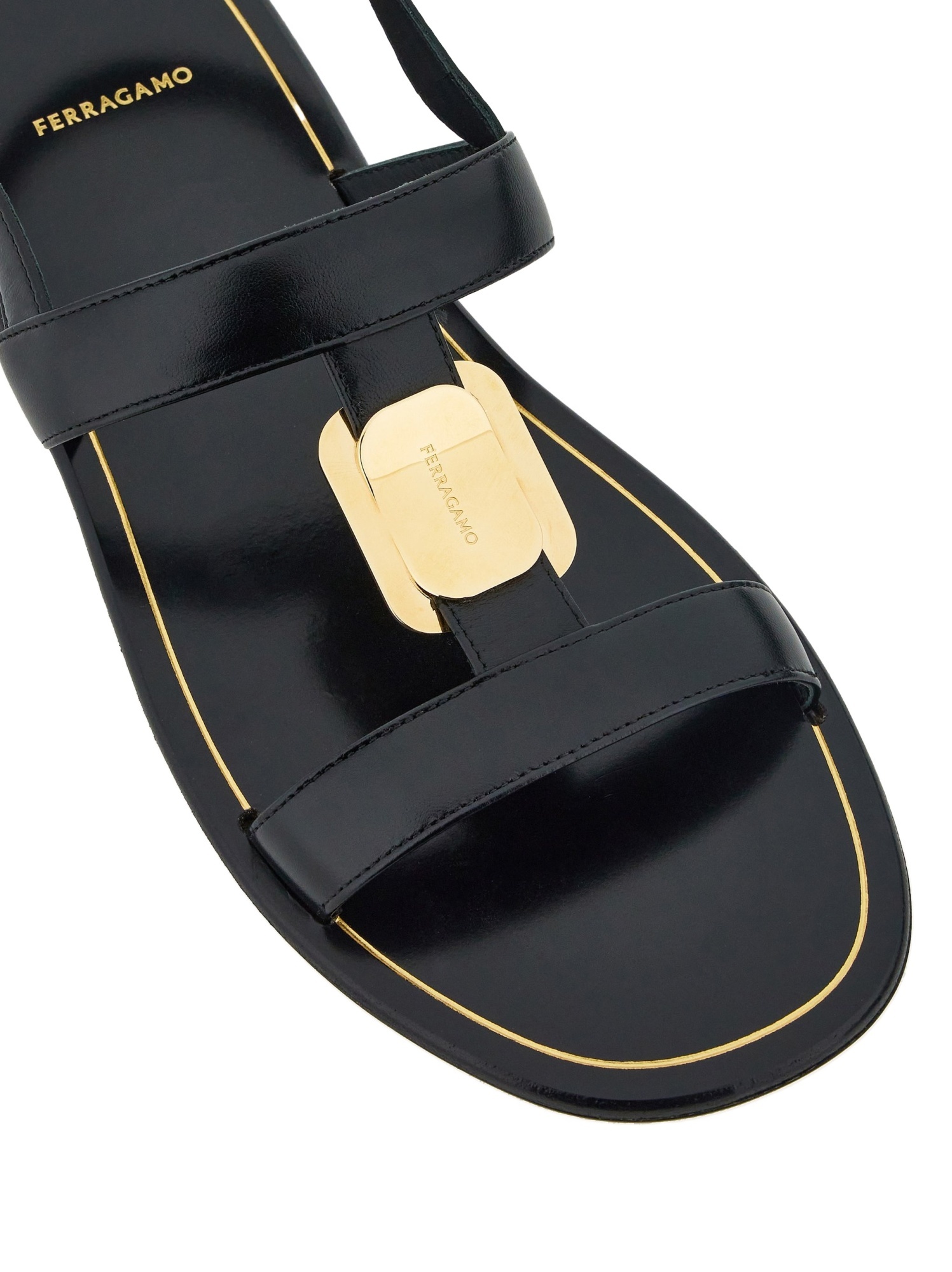 Ferragamo Capri Nappa Leather Flat Sandals With Vara Bow In Black