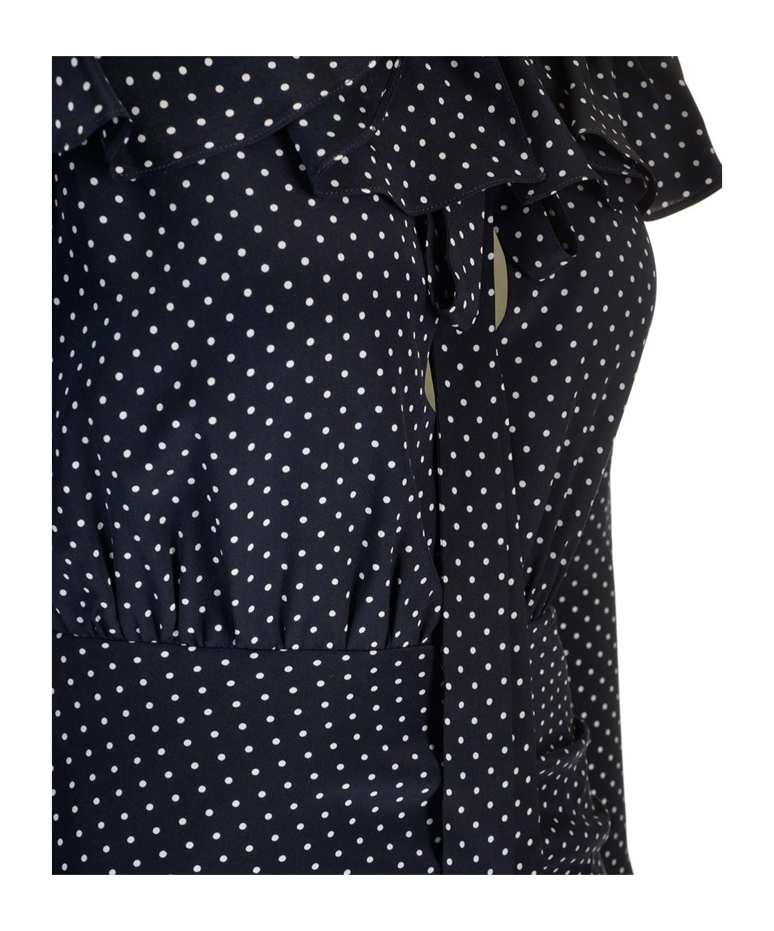 Alessandra Rich Blue Silk Minidress With White Polka Dots In Black