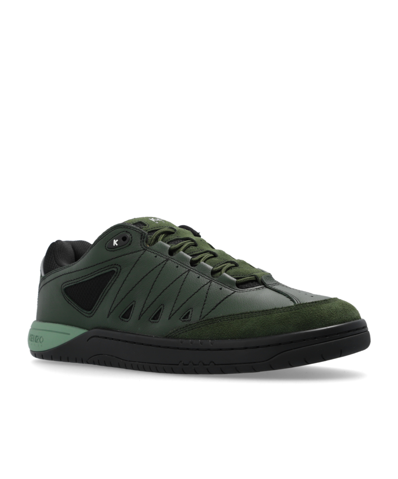 Kenzo Mesh-panelled Leather Sneakers In Black