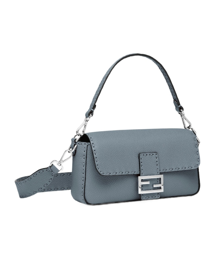 Shop Fendi Blue Selleria Bag With 612 Hand-sewn Topstitches In Gray