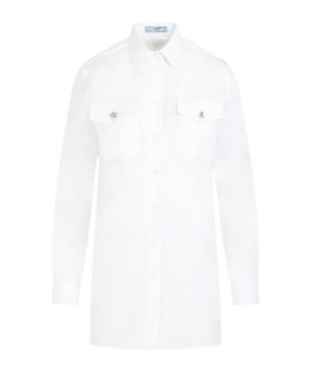 Prada Crystal-button White Cotton Shirt In White