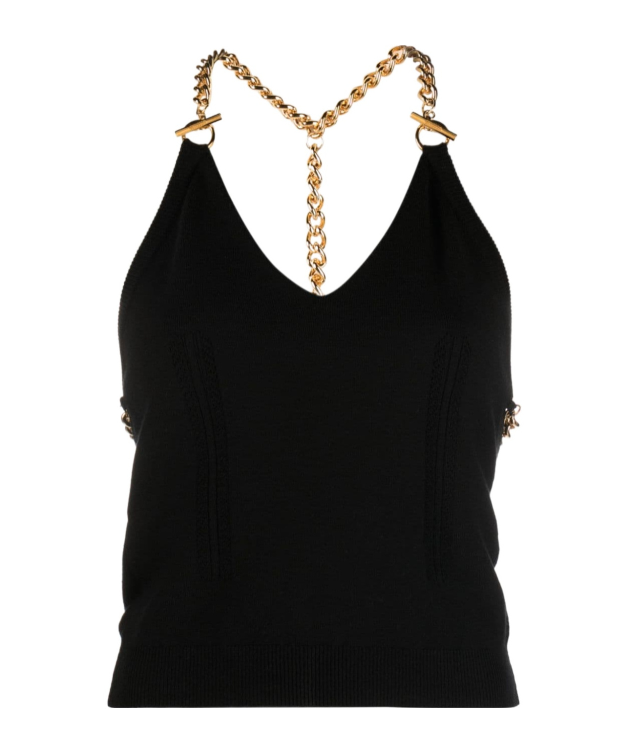 Moschino Chain-embellished Wool Halterneck Top In Black
