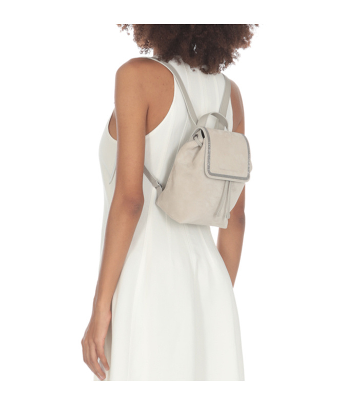 Brunello Cucinelli Logo Embossed Drawstring Backpack In White