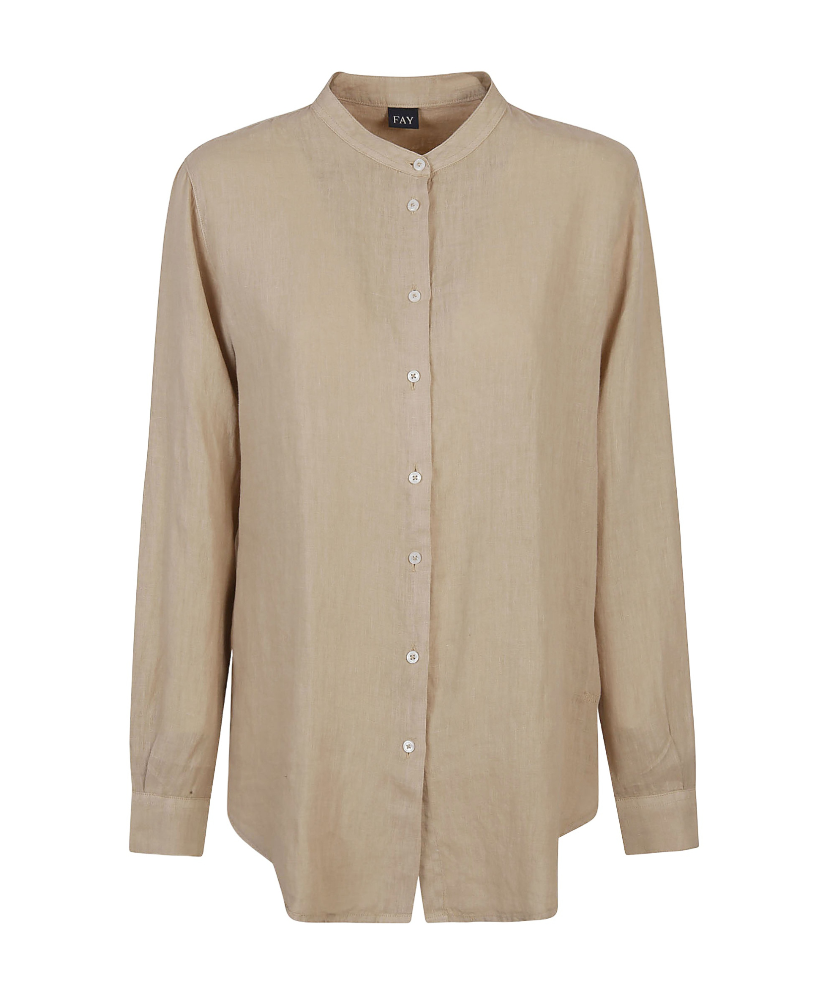 Fay Vegan Linen Shirt With Mandarin Collar In Nude