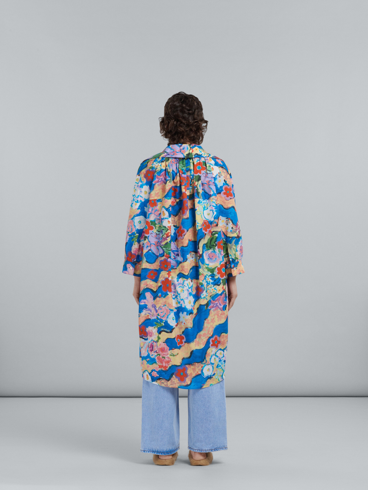 Marni Graphic-print Cotton Shirtdress In Blue
