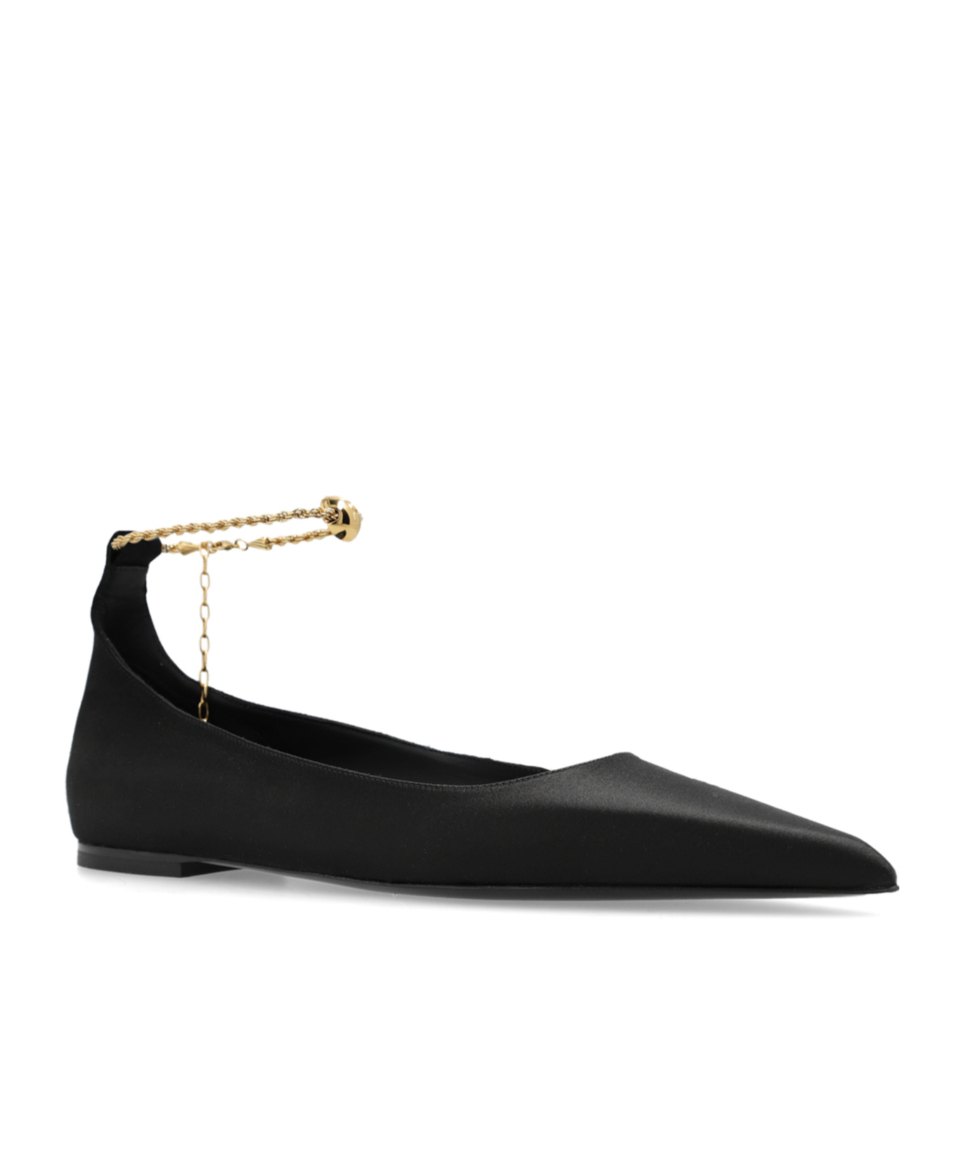 Ferragamo Dada T Chain-embellished Satin Point-toe Flats In Black