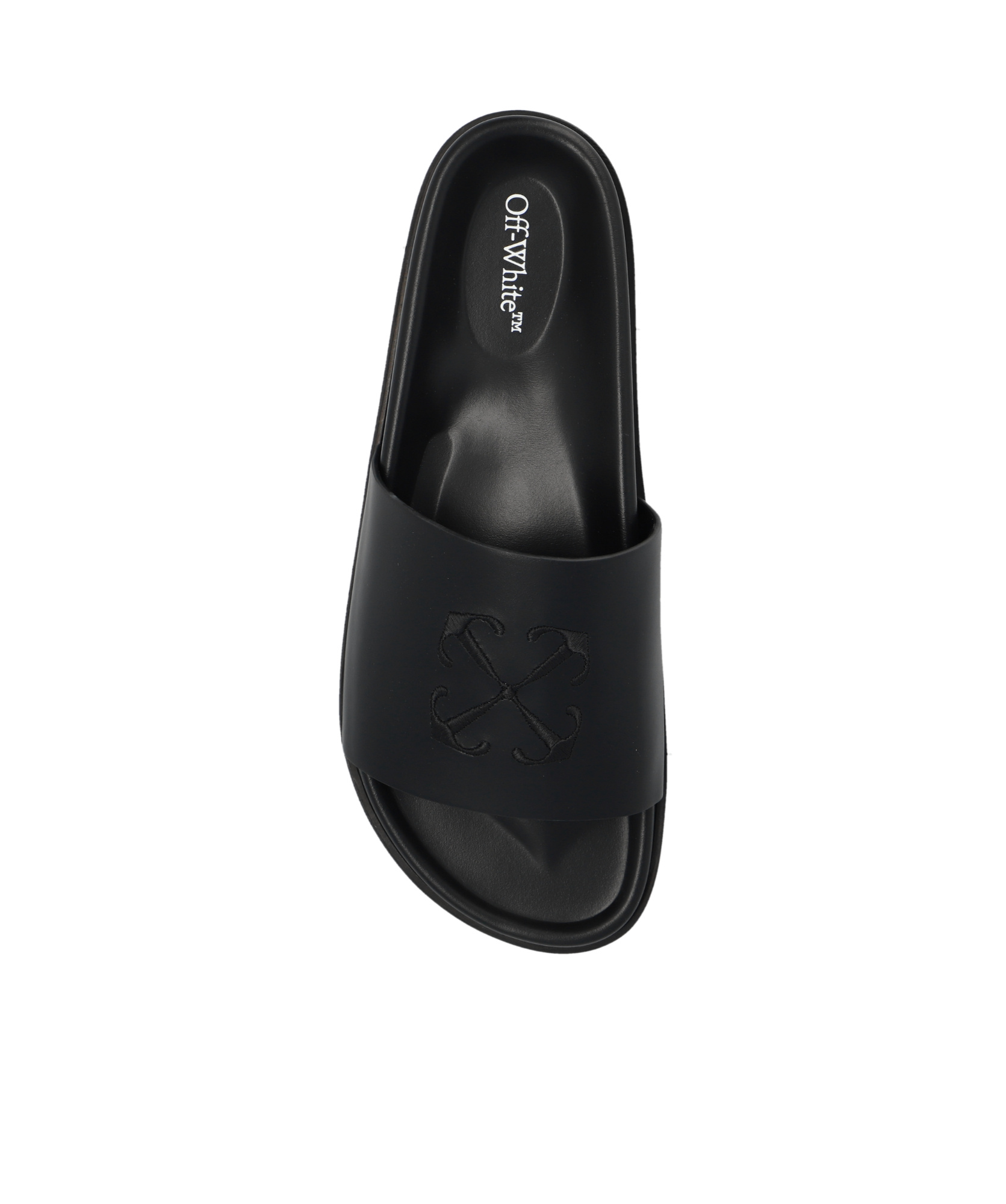 Shop Off-white Arrows-embroidered Leather Slippers In Black