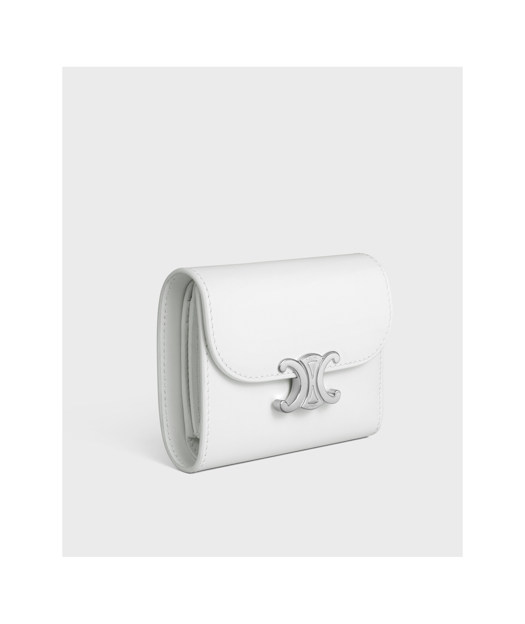 Celine Small Wallet Triomphe In Shiny Calfskin In White