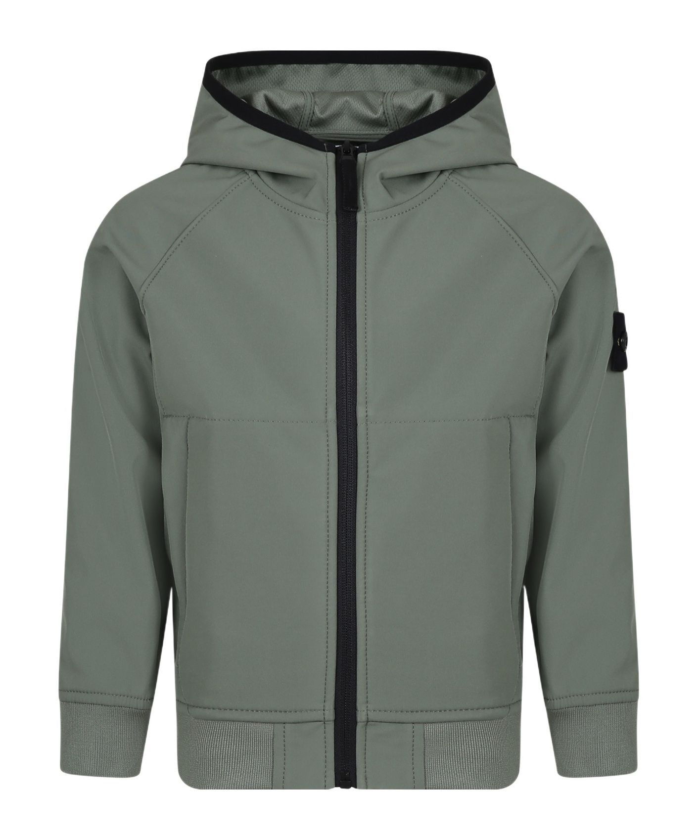 Stone Island Junior Zipped Straight Hem Hooded Jacket In Green