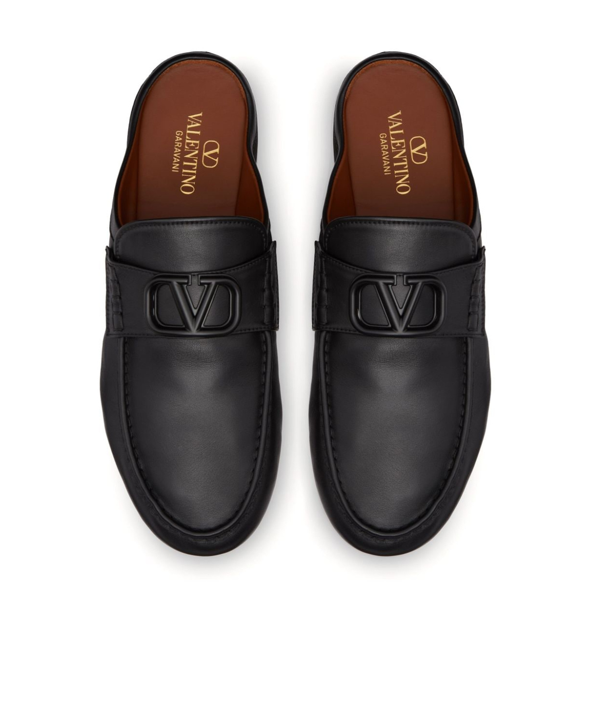 Valentino Vlogo Leather Slippers In Black