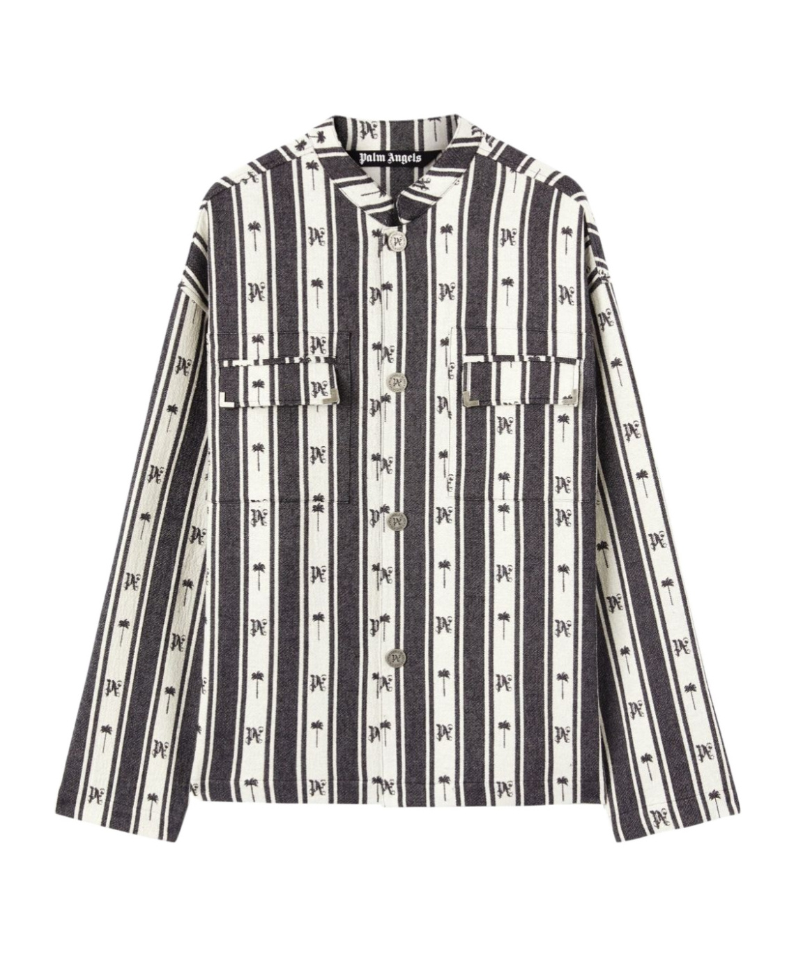 Palm Angels Monogram Jacquard Striped Overshirt In Black