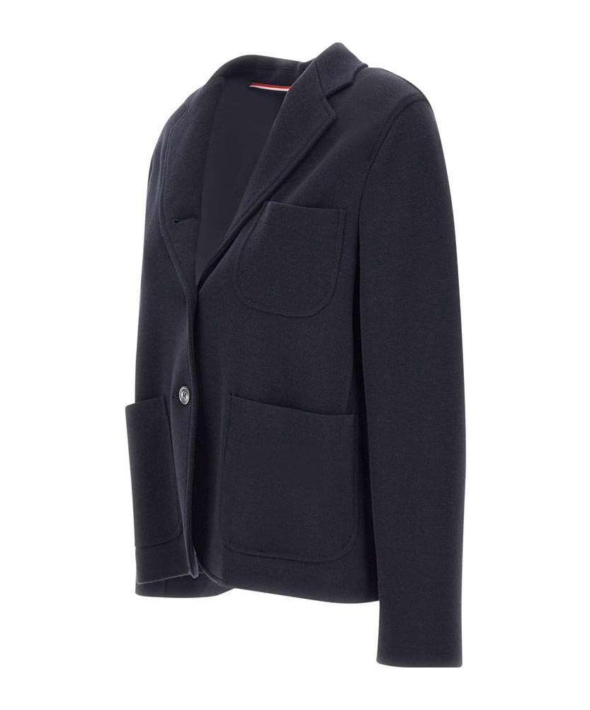 Thom Browne Logo-patch Virgin Wool Blazer In Black