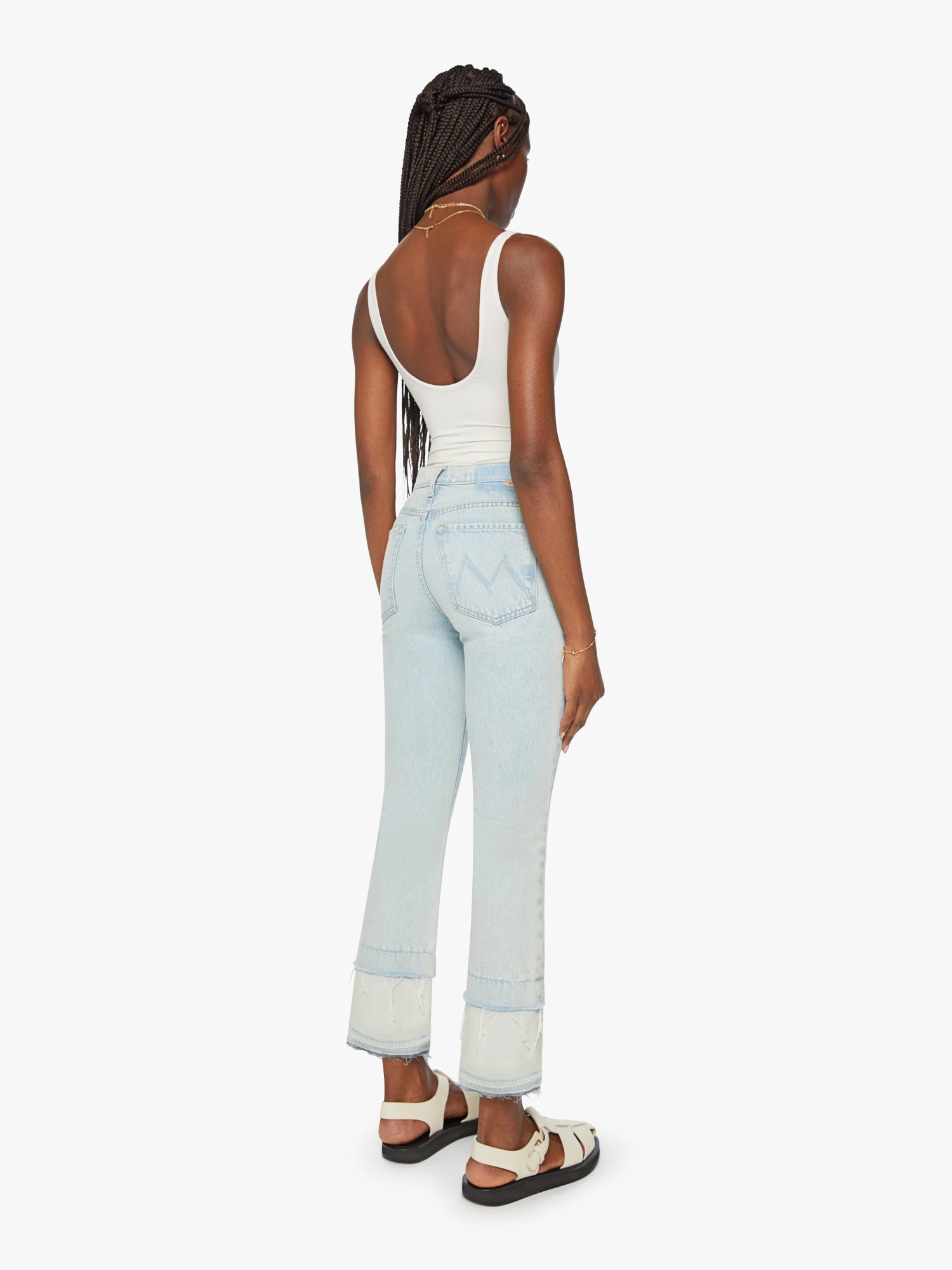 Mother Middle Waist Denim Trousers In White
