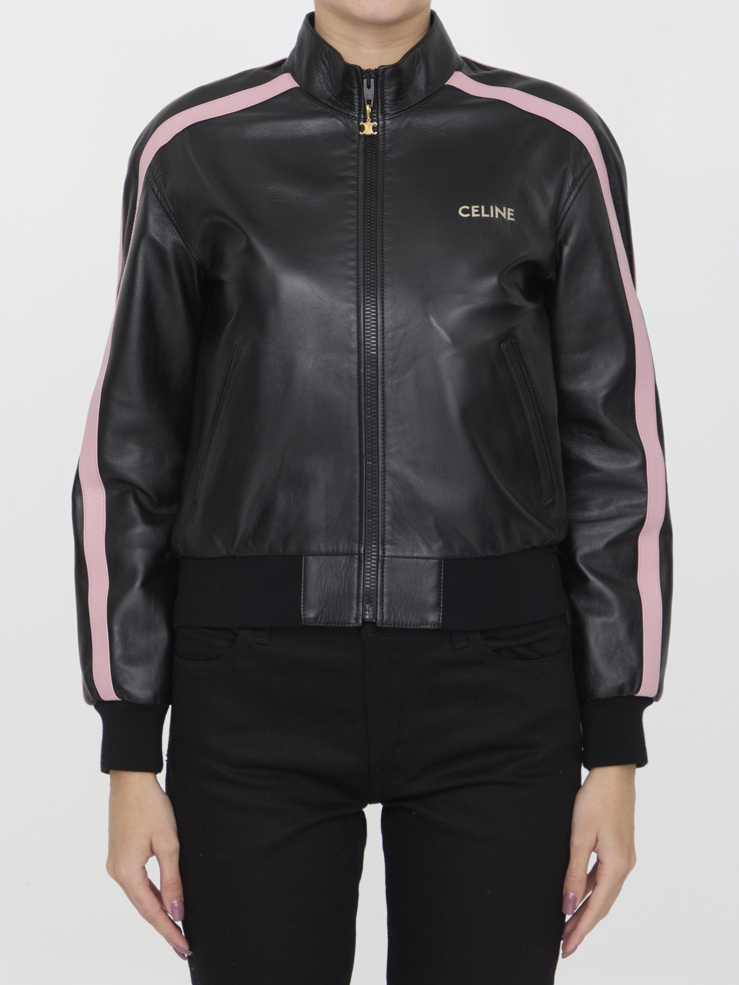 Celine Long-sleeved Leather Jacket In Black