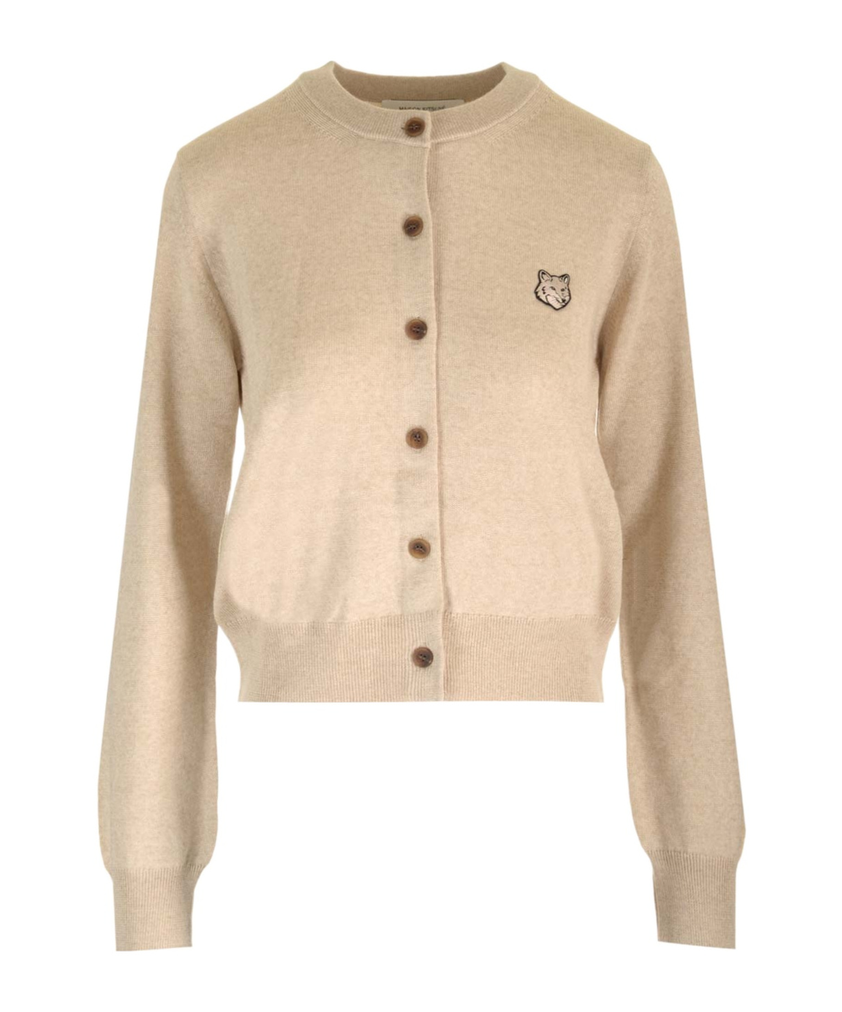Shop Maison Kitsuné Bold Fox Head Wool Cardigan In Nude