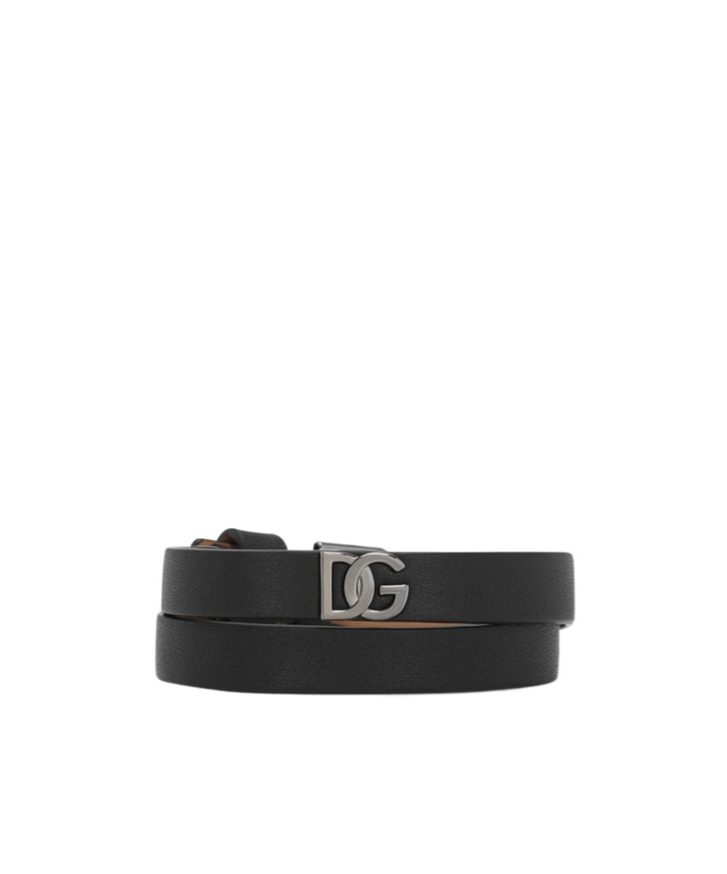 Dolce & Gabbana Black Belt With Buckle Closure And Interwoven Design In Leather Man In Black