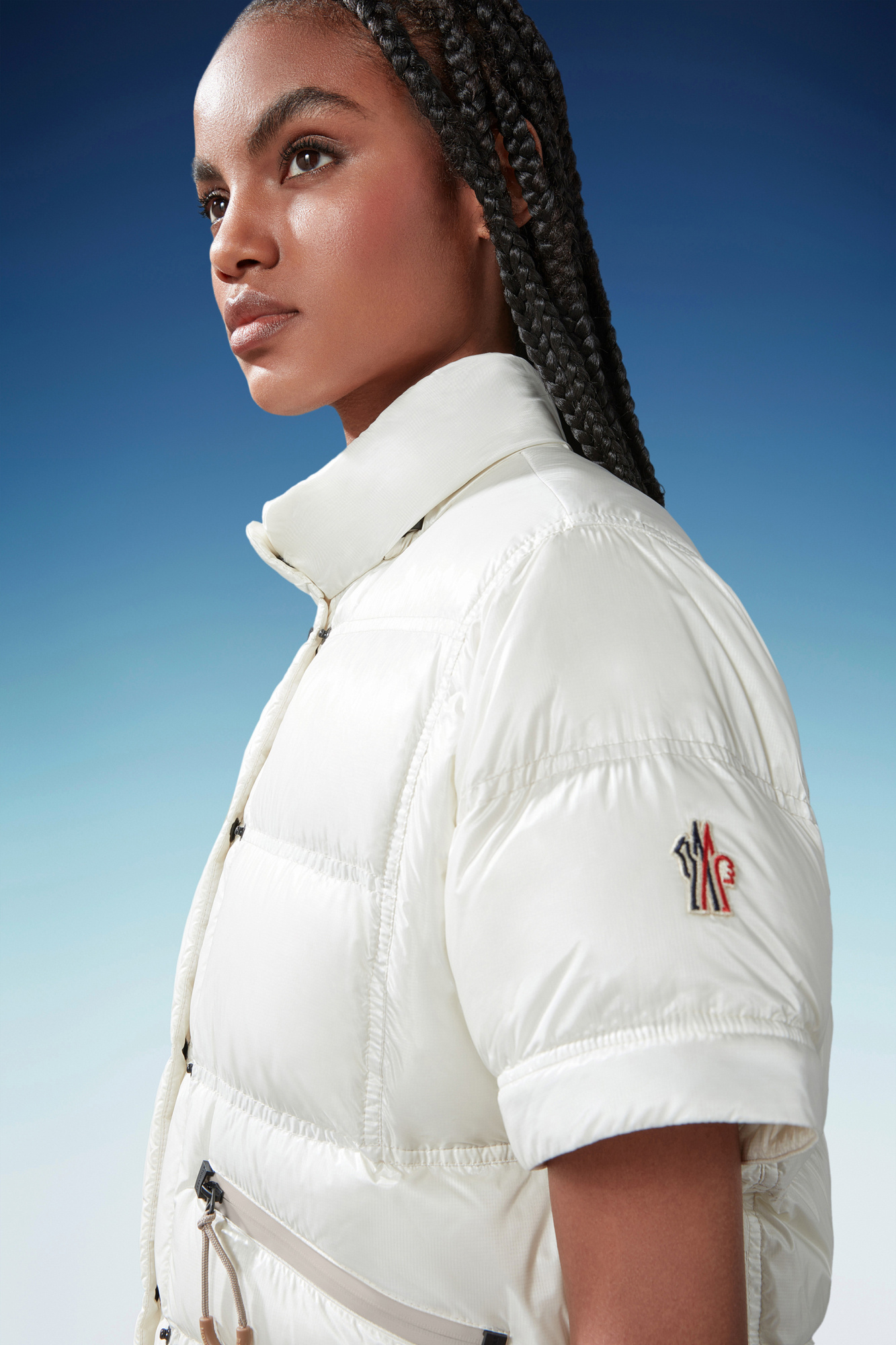 Moncler Grenoble 'mauduit' White Down Jacket With Logo Patch On The Sleeve In Tech Fabric Woman In White