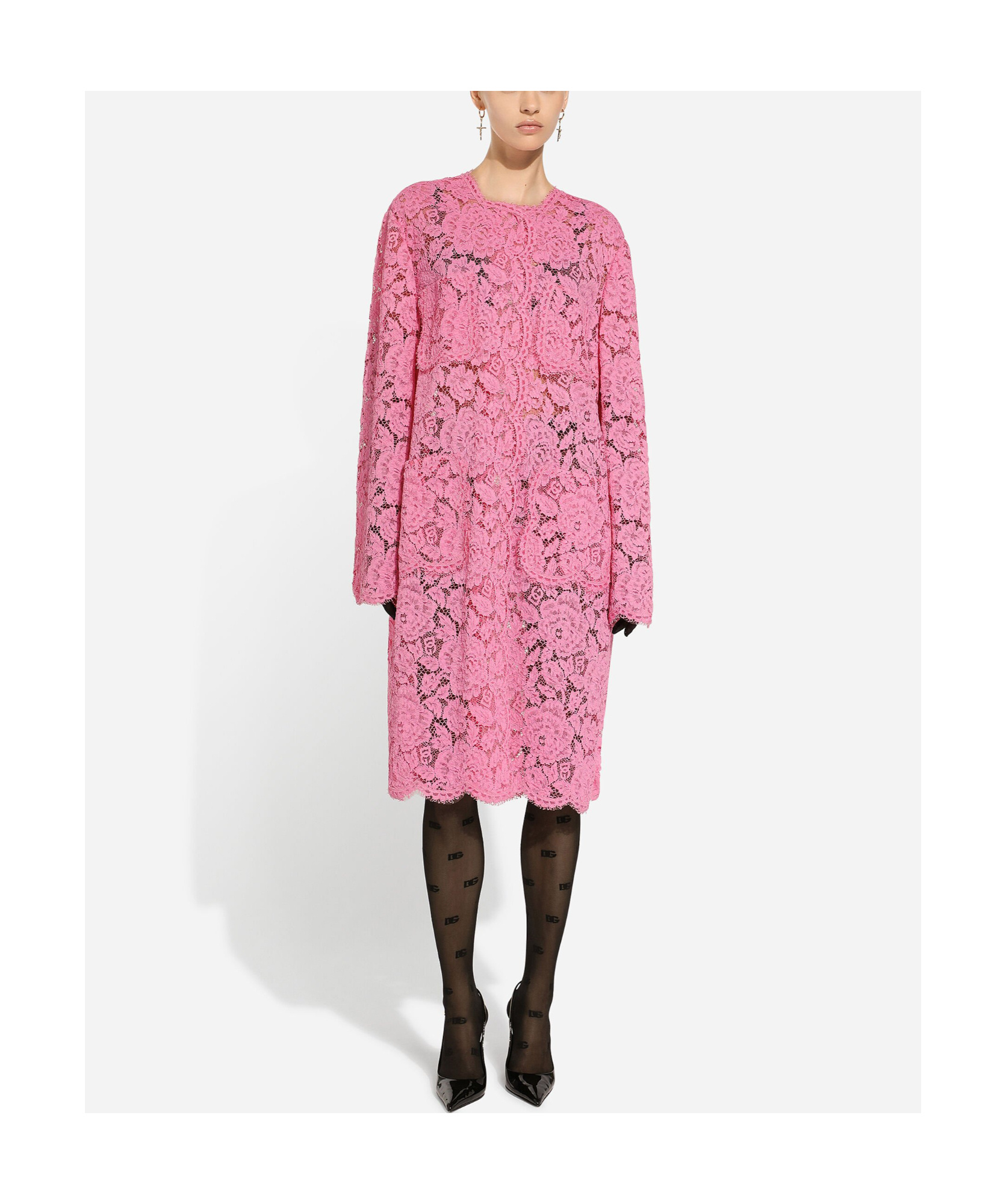 Dolce & Gabbana Dolce  Gabbana Floral Lace Cordonetto Coat In Pink