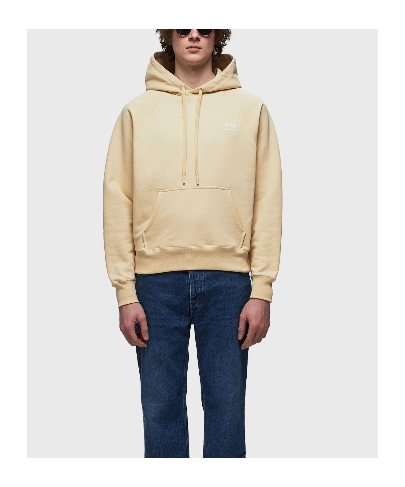 Ami Alexandre Mattiussi Ami Paris Logo-printed Drawstring Hoodie In Nude