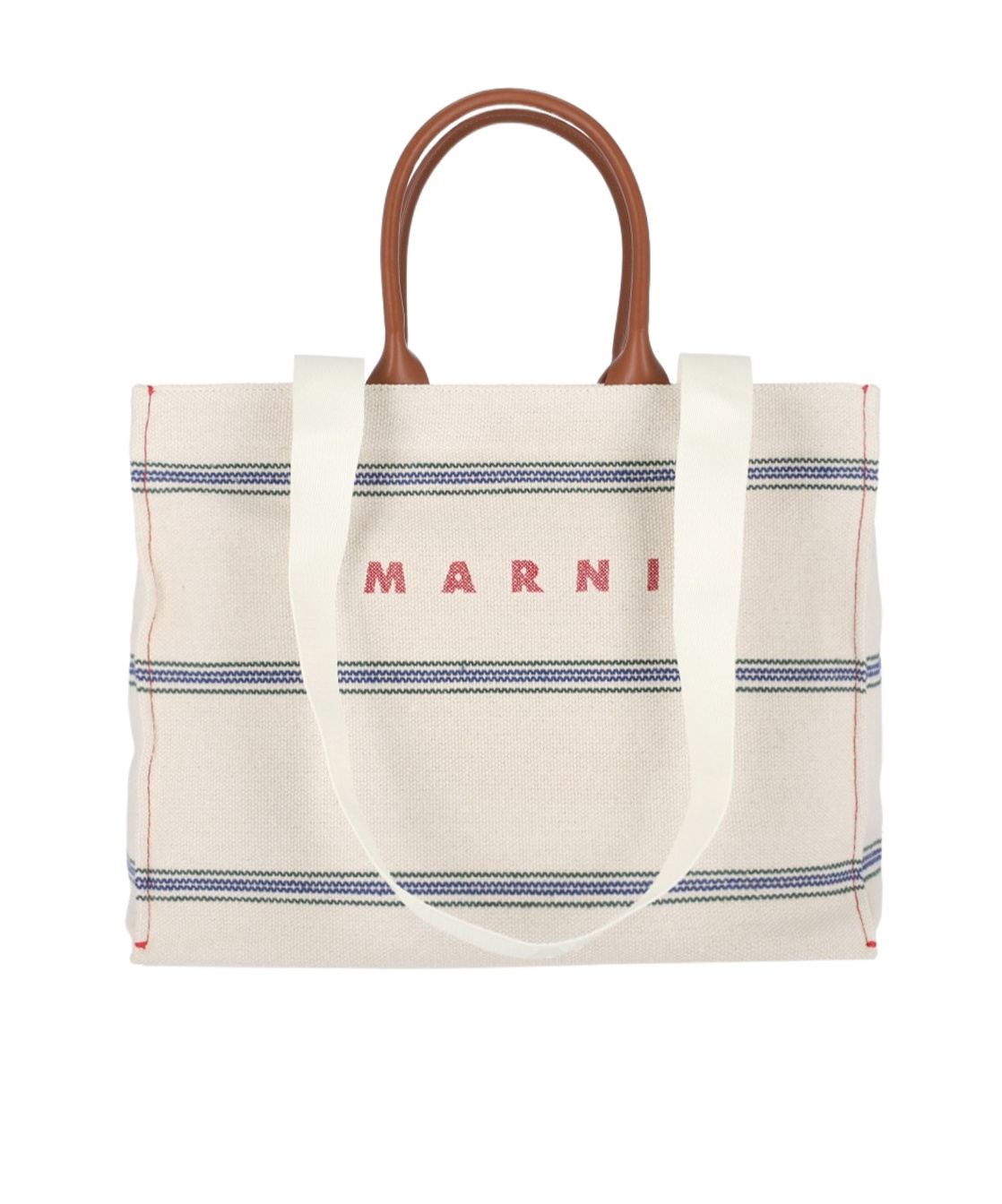 Marni Logo Embroidered Striped Large Tote Bag In White
