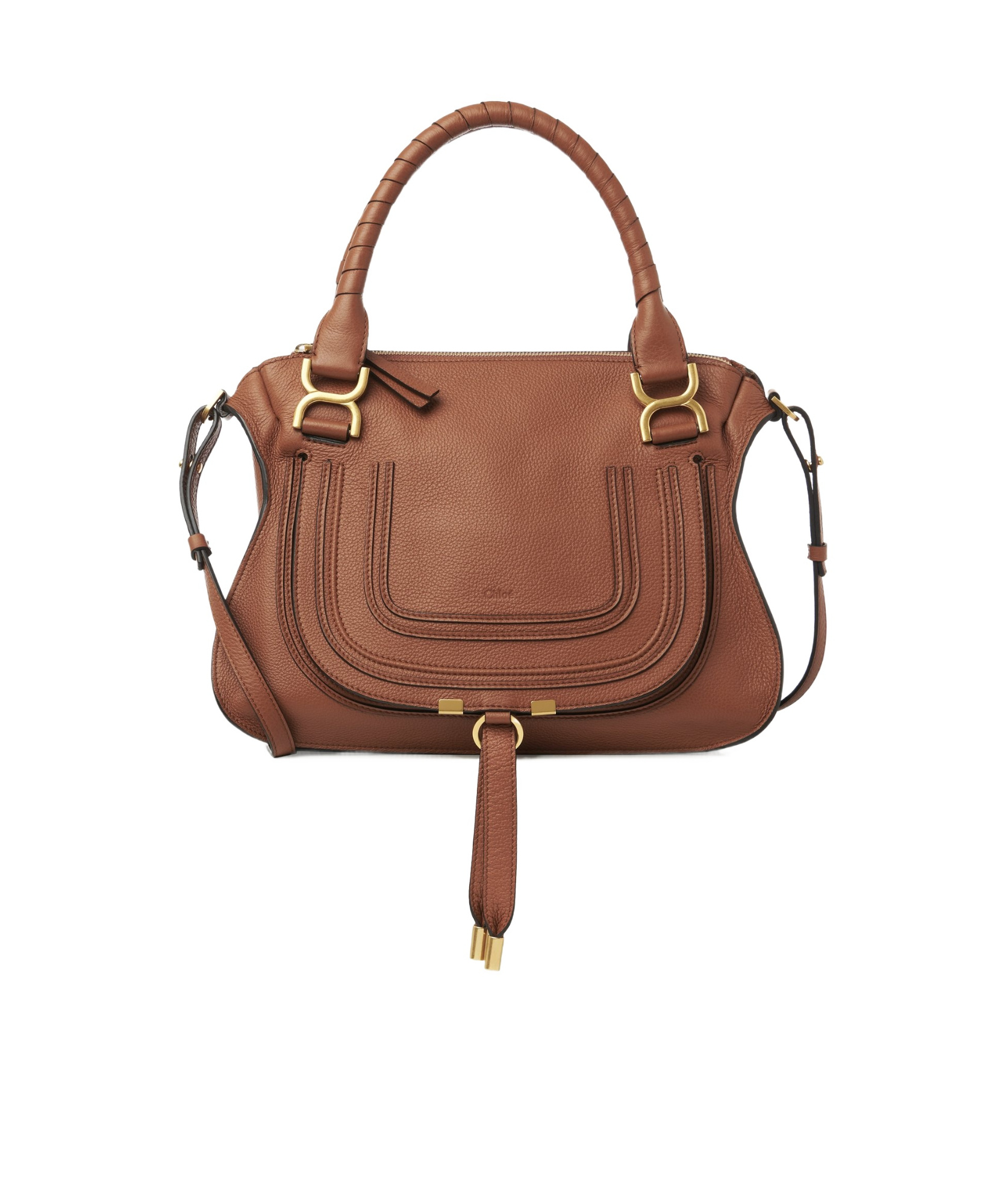 Chloé Marcie Mini Double Carry Leather Shoulder Bag In Brown