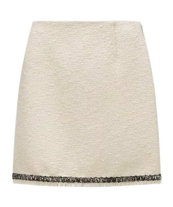 Moncler Contrasting-trim Tweed Miniskirt In Nude