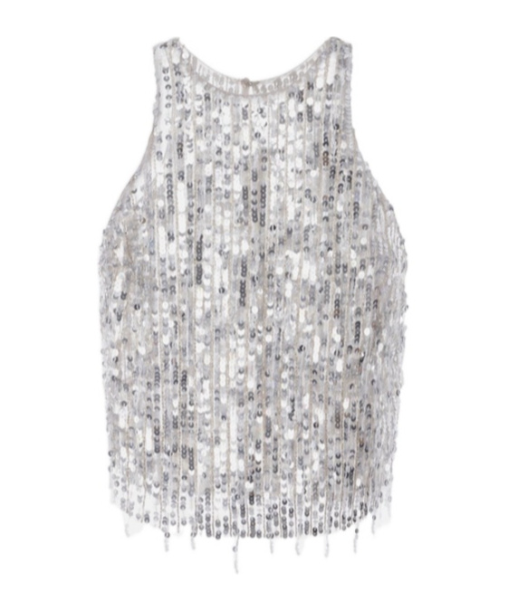 Elisabetta Franchi Sequined Halter Top With Fringe Detail And Silhouette In Gray