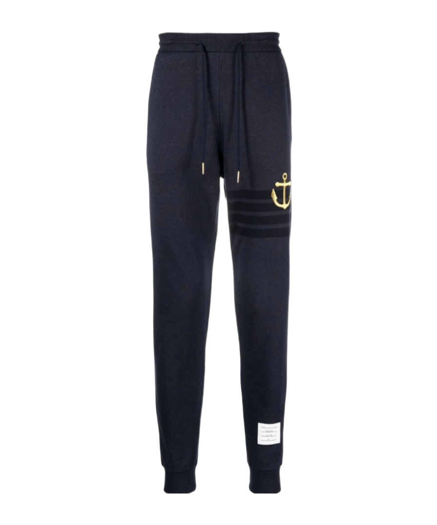 Thom Browne Anchor-embroidery Cotton Track Pants In Black