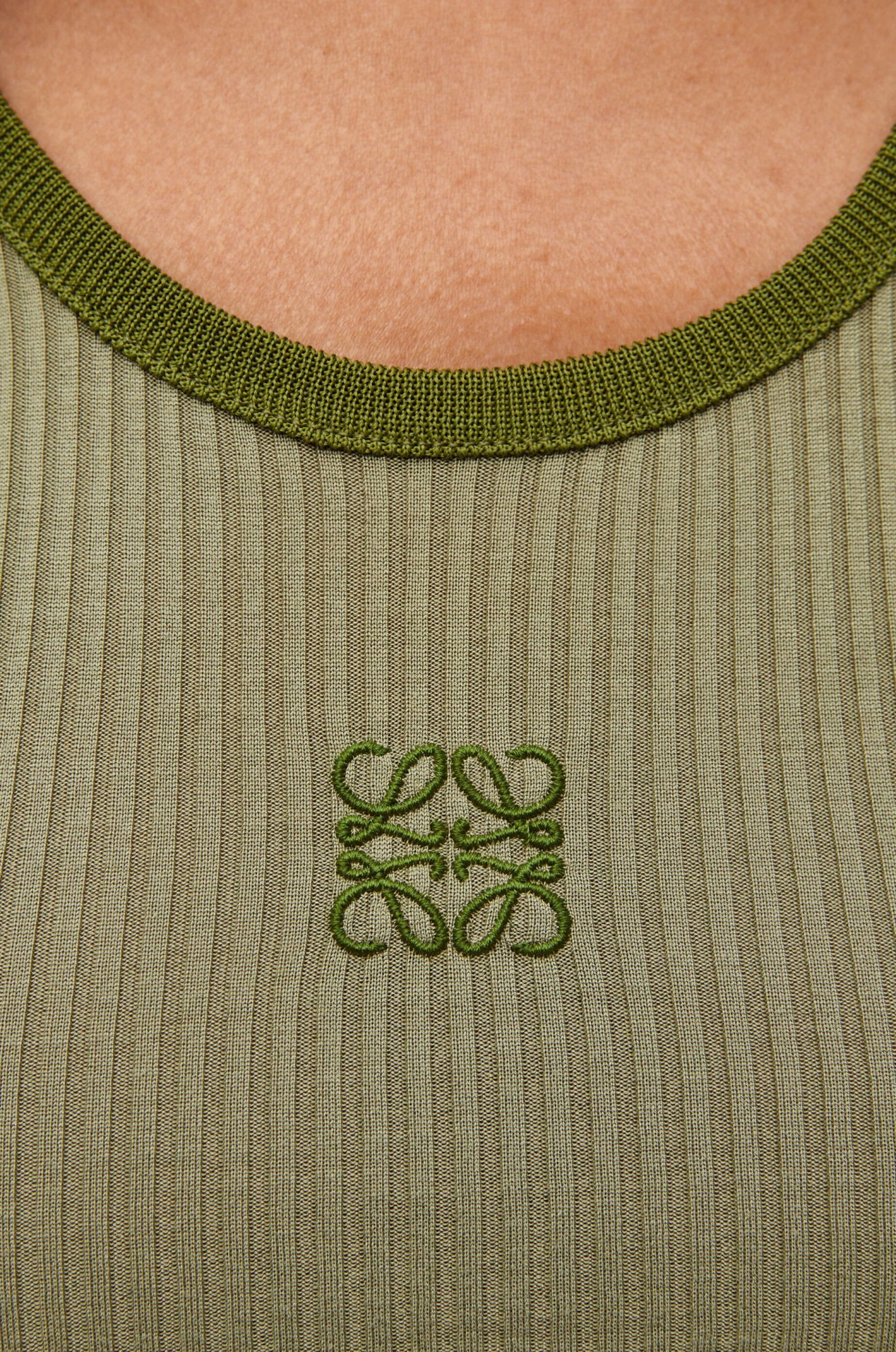 Loewe Embroidered Ribbed Silk Tank In Green