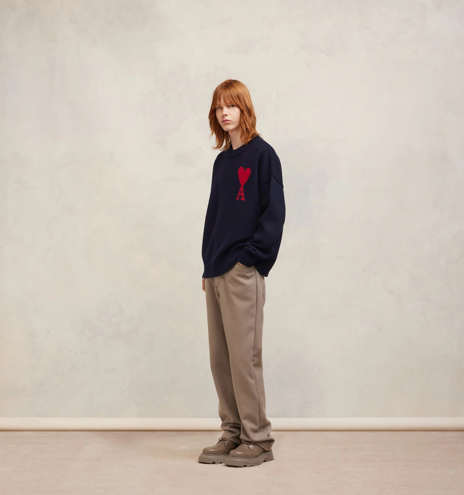 Ami Alexandre Mattiussi Ami Paris Wool Sweater With Heart Intarsia Design In Blue